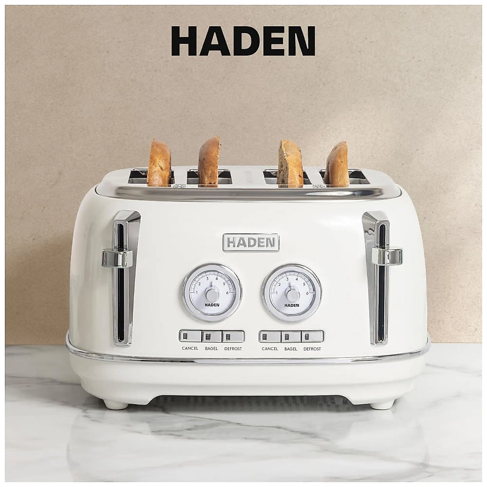 Torradeira HADEN Dorset inox 4 fatias marfim com fenda larga e controle de tostagem 1500W 110V