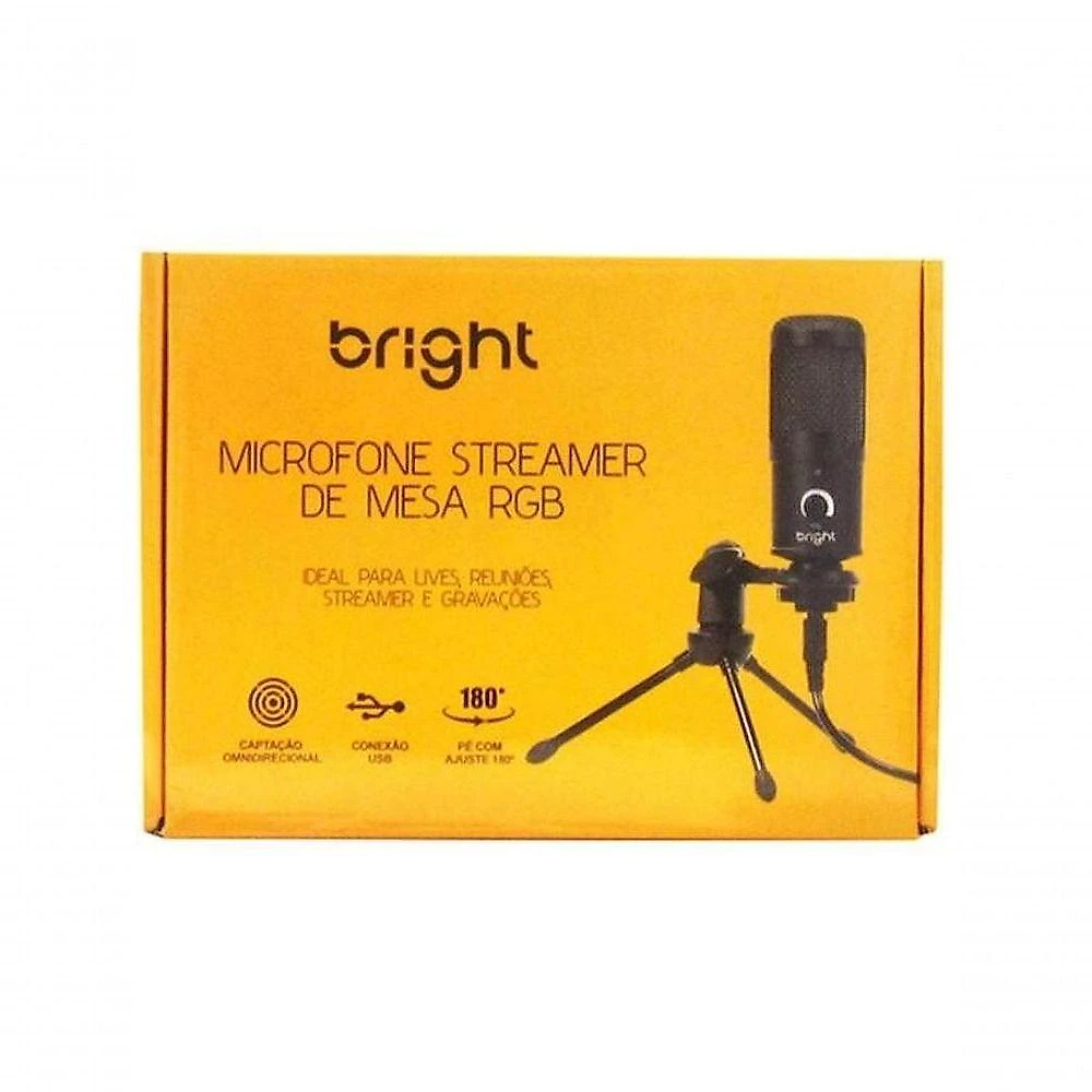 Microfone de Mesa Streamer RGB com Cápsula de Alta Qualidade e Iluminação Reativa Preto Bright