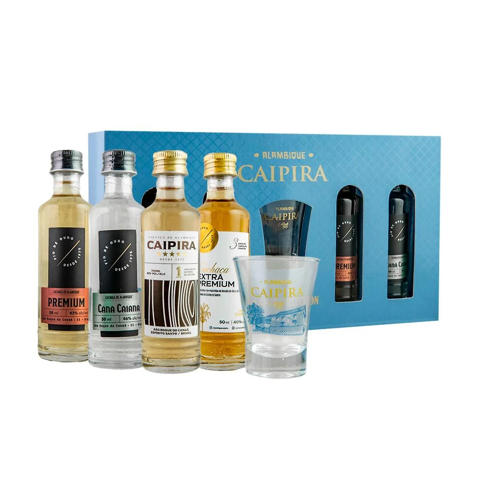 Kit miniatura alambique caipira 50ml c/ 1 copo cônico 60ml