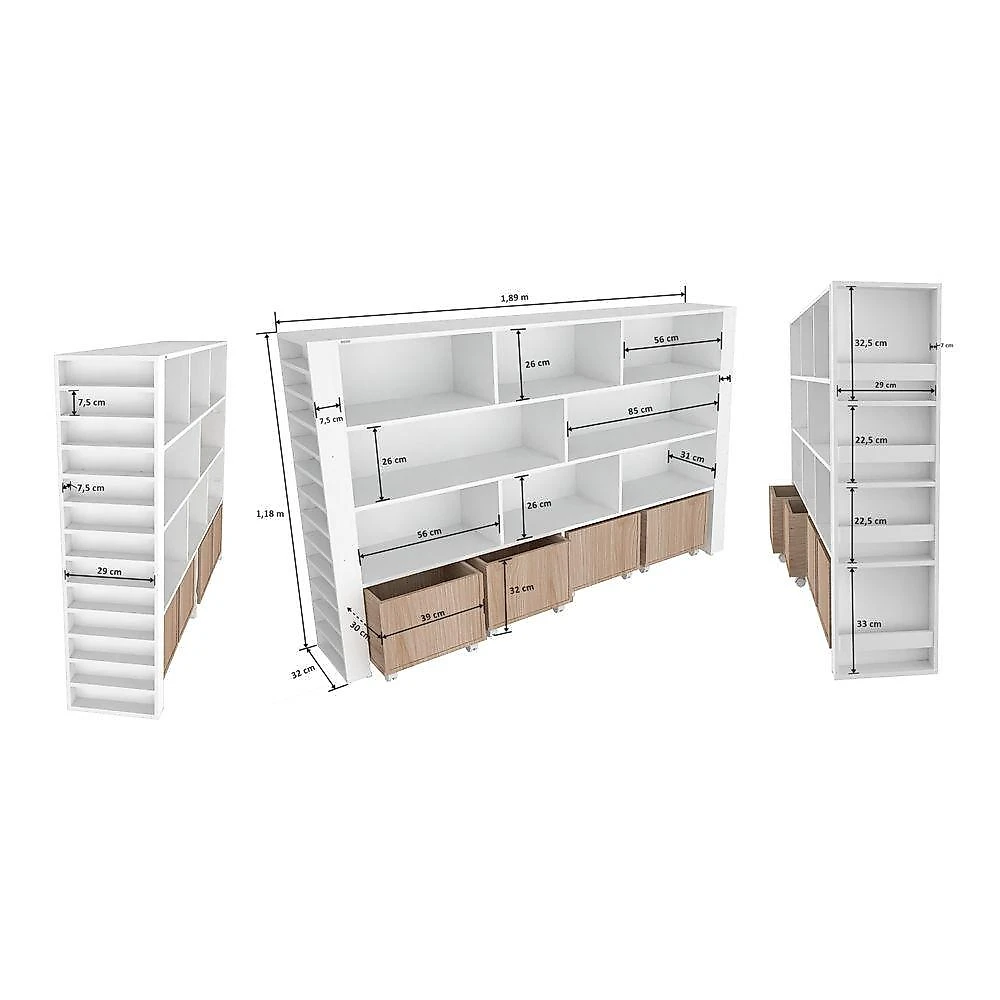 Organizador de Brinquedos Norberto Baús Porta Carrinho e Livro MDF Woodcore