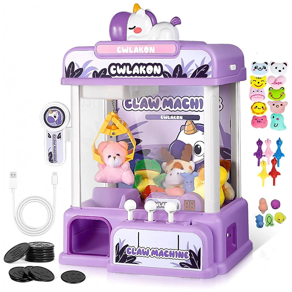 Máquina de Garra Mini Arcade CWLAKON Roxa com Som, Luzes e Desafio de 60 Segundos