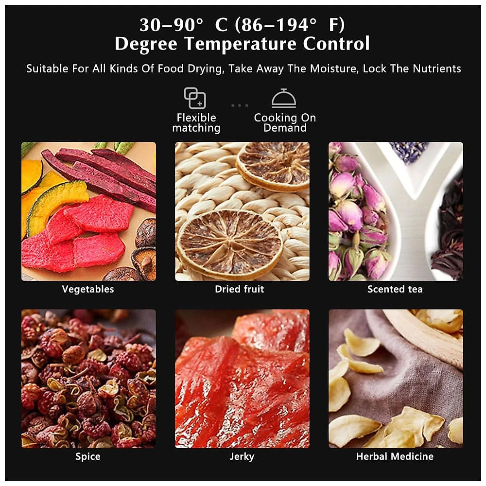 Desidratador de Alimentos Profissional com 20 Bandejas em Aço Inoxidável, Temporizador 24H e Controle de Temperatura, 1...