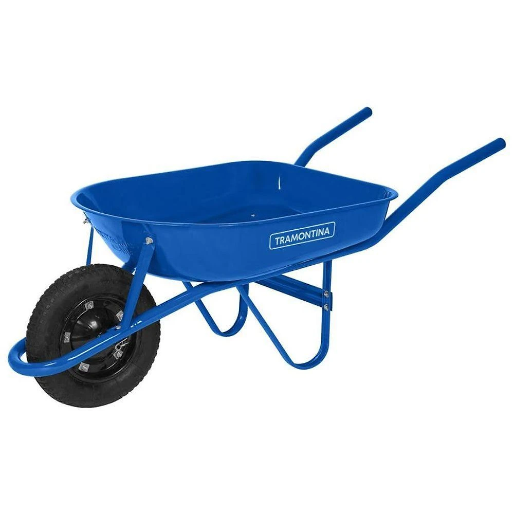 Carrinho De Mão Com Caçamba Redonda Metálica Azul 50l Braço Metálico E Pneu Com Câmara - Tramontina