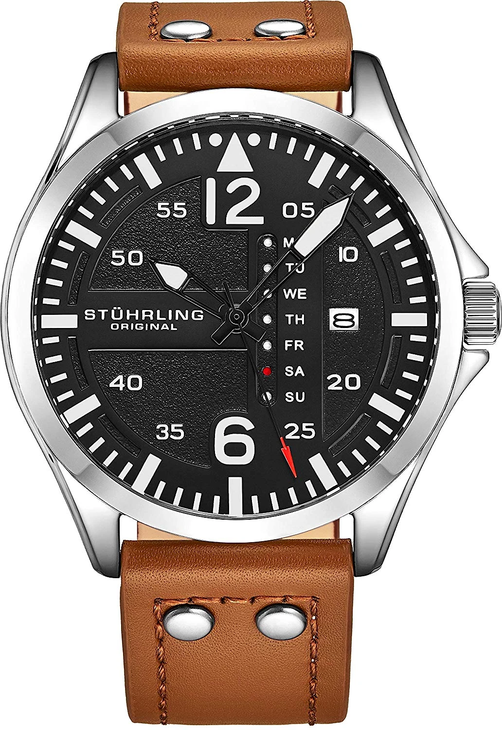 Relogio Stuhrling Original Homem Couro Aviador Couro com Rebites de Aço Esport Class