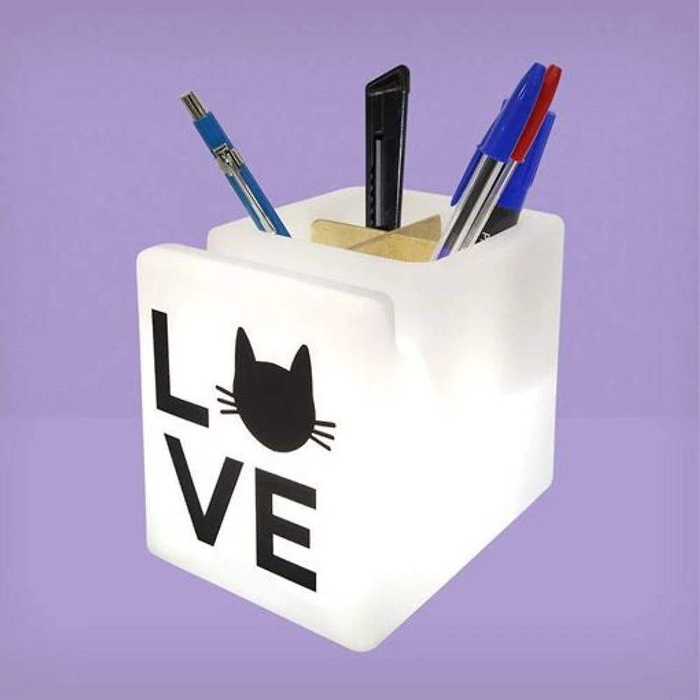 Organizador de Mesa Love Cat Iluminado com LED e 3 Pilhas LR44 Inclusas