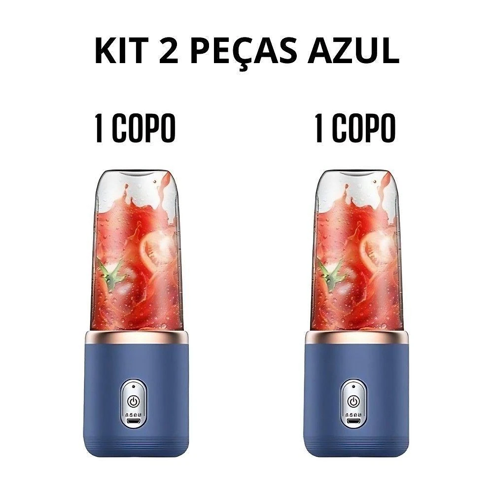 Mini Liquidificador Portátil OEM Popyo 400 ml 6 Lâminas Aço Inox Azul Kit 110V