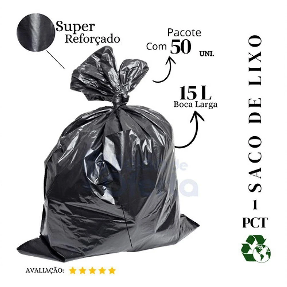 Saco para Lixo 15 Litros Super Reforçado em Material Resistente Preto Higipack