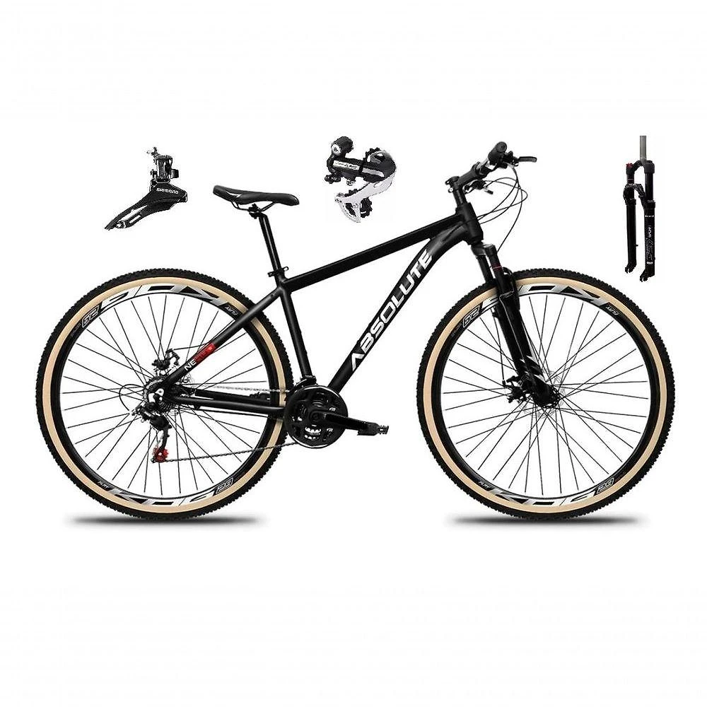 Bicicleta Aro 29 Absolute Nero 5 Câmbio Shimano 24v Acera K7 Garfo Trava Freio A Disco Pneu C/faixa - Preto Tam.15