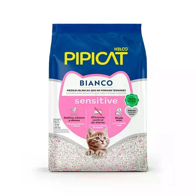 Areia Sanitária Pipicat Bianco Sensitive 1,8kg Grãos Brancos Extrafinos