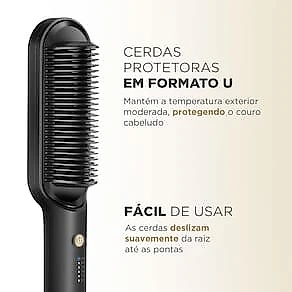 Escova Alisadora Mondial Black Gold Argan EA06 Cabo Giratório 230°C - Bivolt