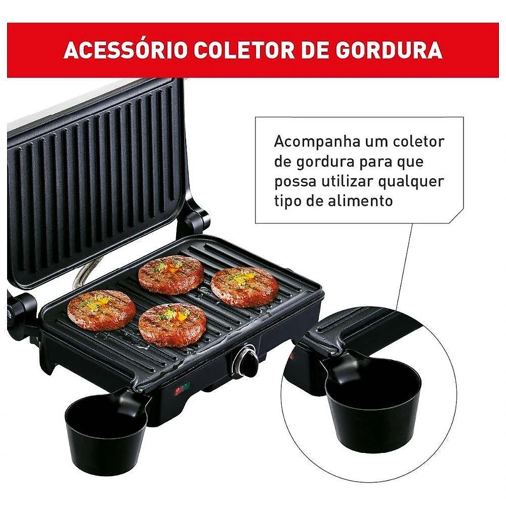 Grill Elétrico Dual Inox Gnox com Abertura de 180° Inox 110V