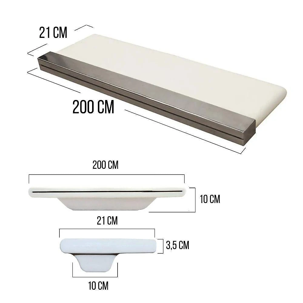Cascata para Piscina 02 Metros Embutir Parede Aço Inox 304 Inox Sol e Água Piscinas e Acessórios