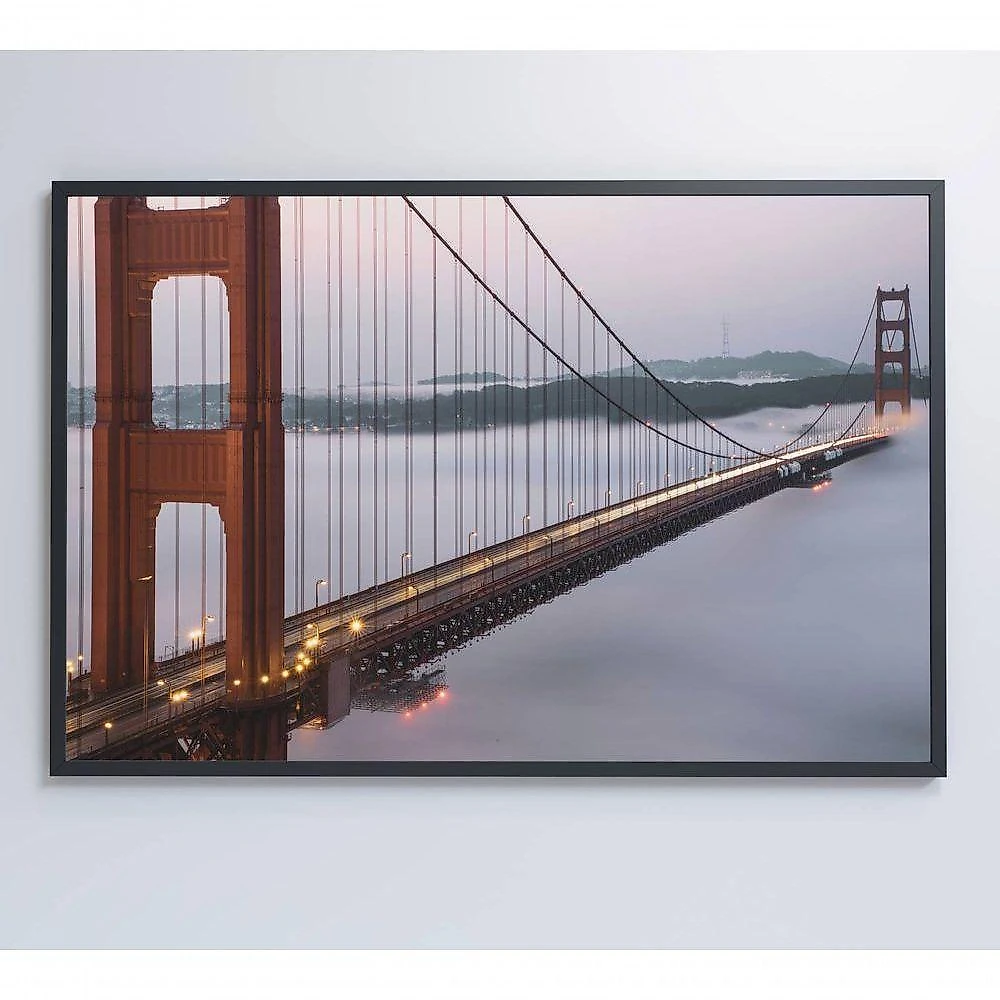 Quadro Ponte Golden Gate Neblina 90x60 Cm Vidro Impresso