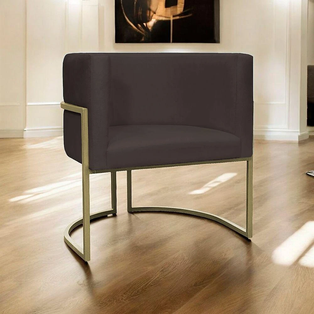 Poltrona Decorativa Recepção Luna Suede Base Ferro Champagne Marrom Suede