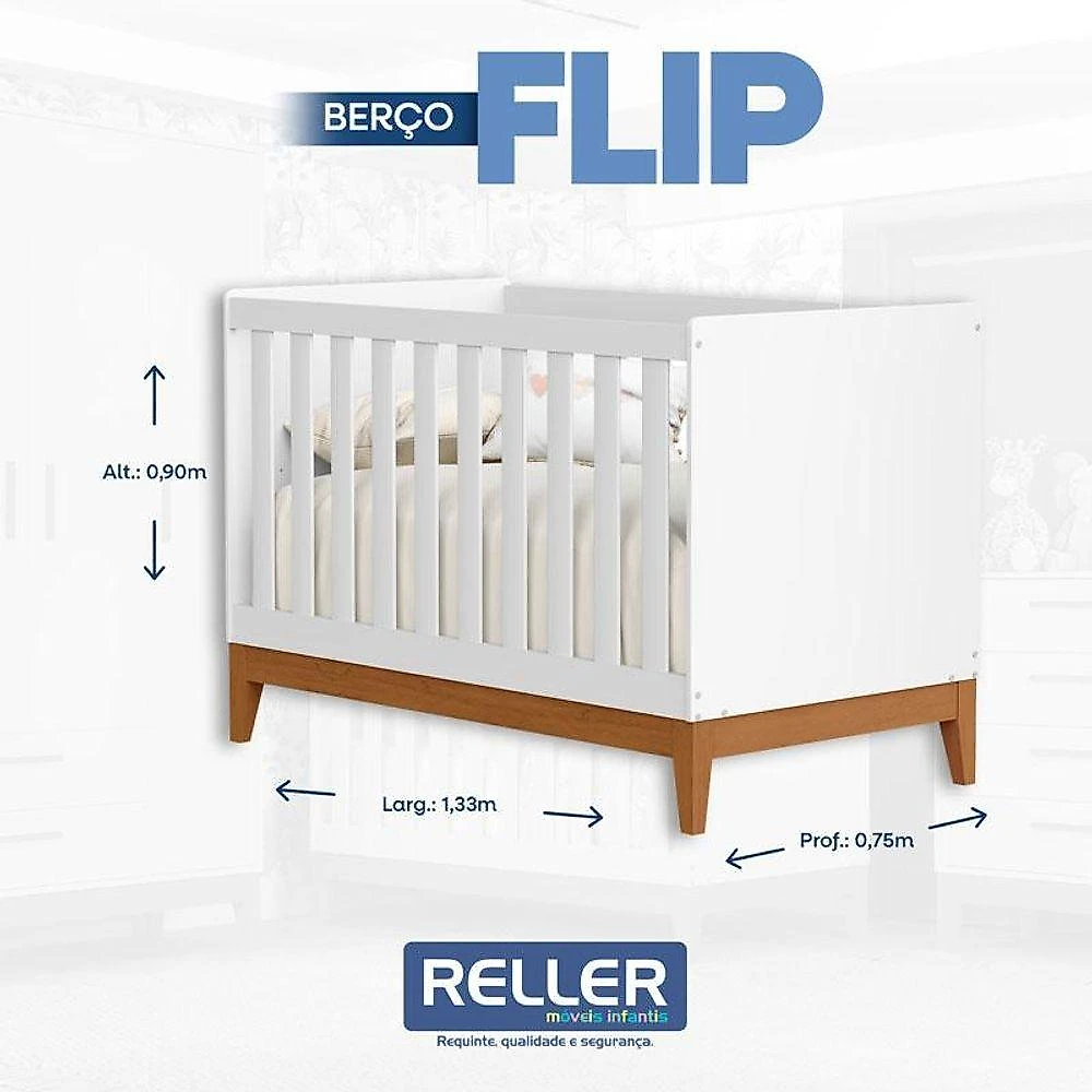 Quarto De Bebê Flip Guarda Roupa 4 Portas E Cômoda Gaveteiro Branco Acetinado - Reller