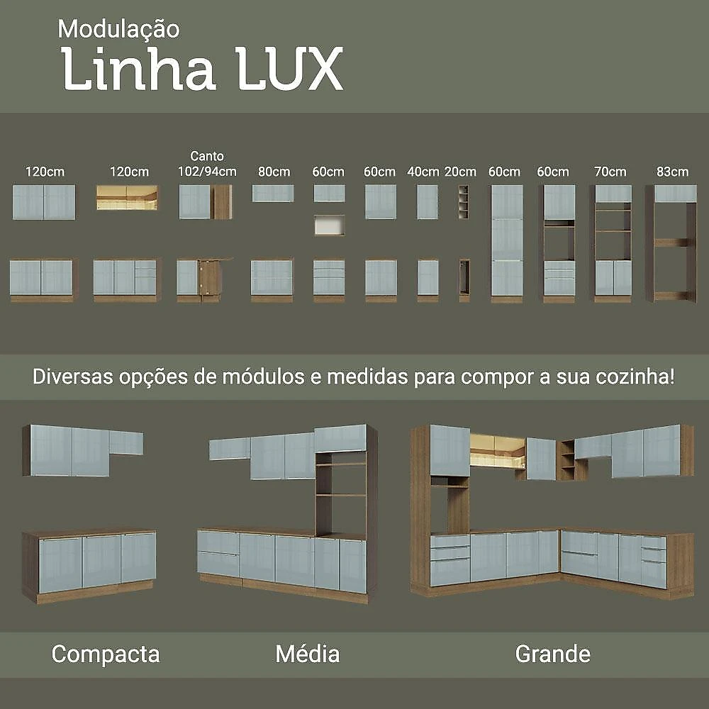 Cozinha completa madesa lux 340001 com armário e balcão - rustic/cinza