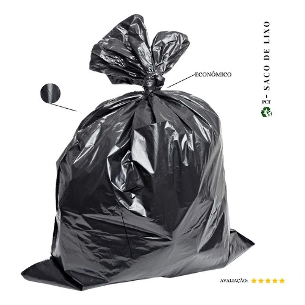 Saco de Lixo Econômico Preto 50L com 20 Unidades Indicado para Uso Doméstico e Escritórios Higipack