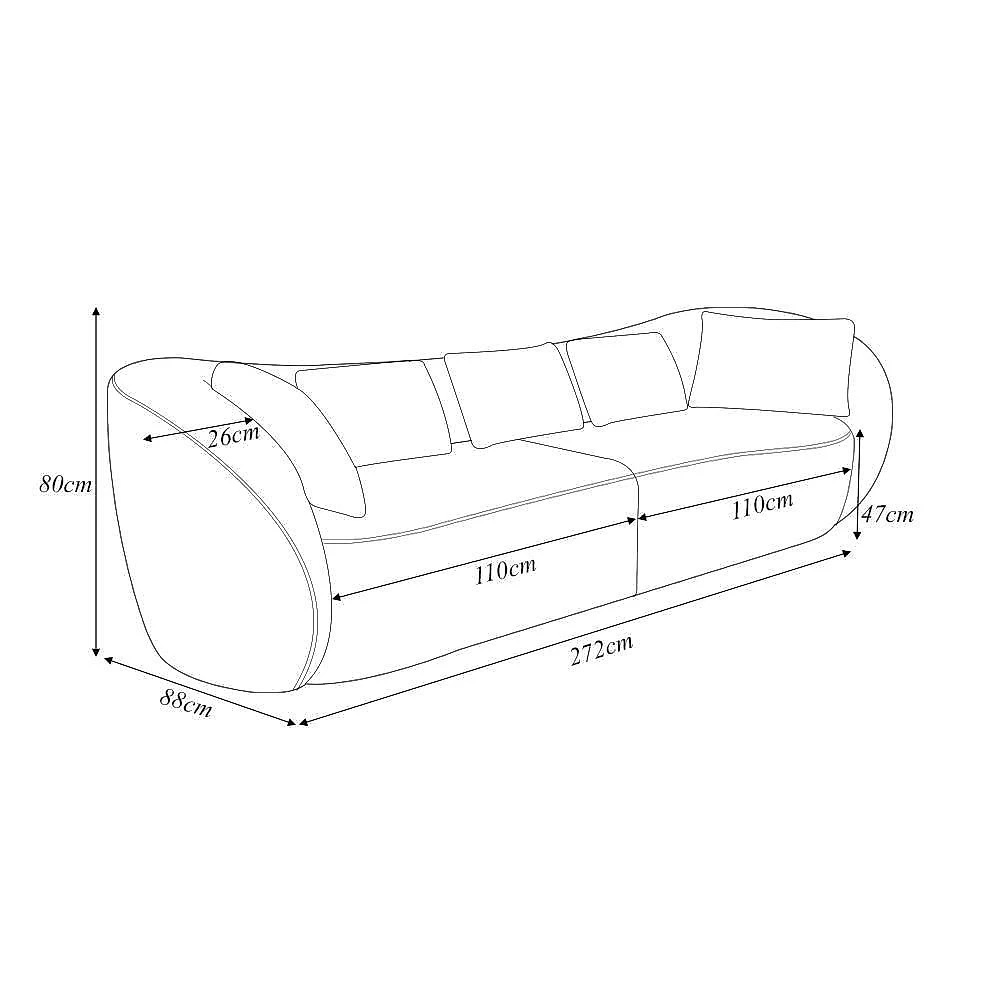 Sofá Diamond G52 3 Lugares 272cm Off White em Linho para Sala de Estar Gran Belo