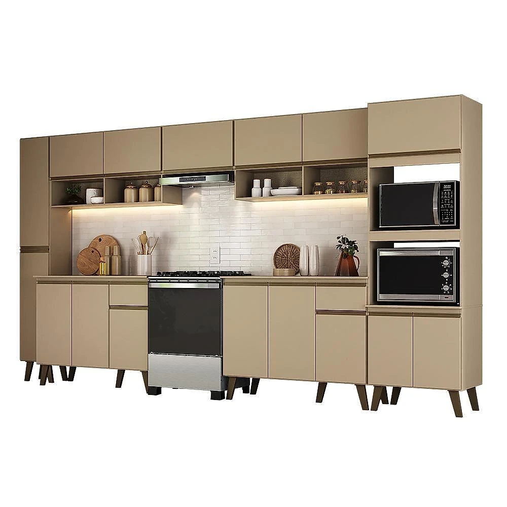 Cozinha Atlanta Full 18 Portas 3 Gavetas MDF-MDP 363,5CM Móveis Carraro