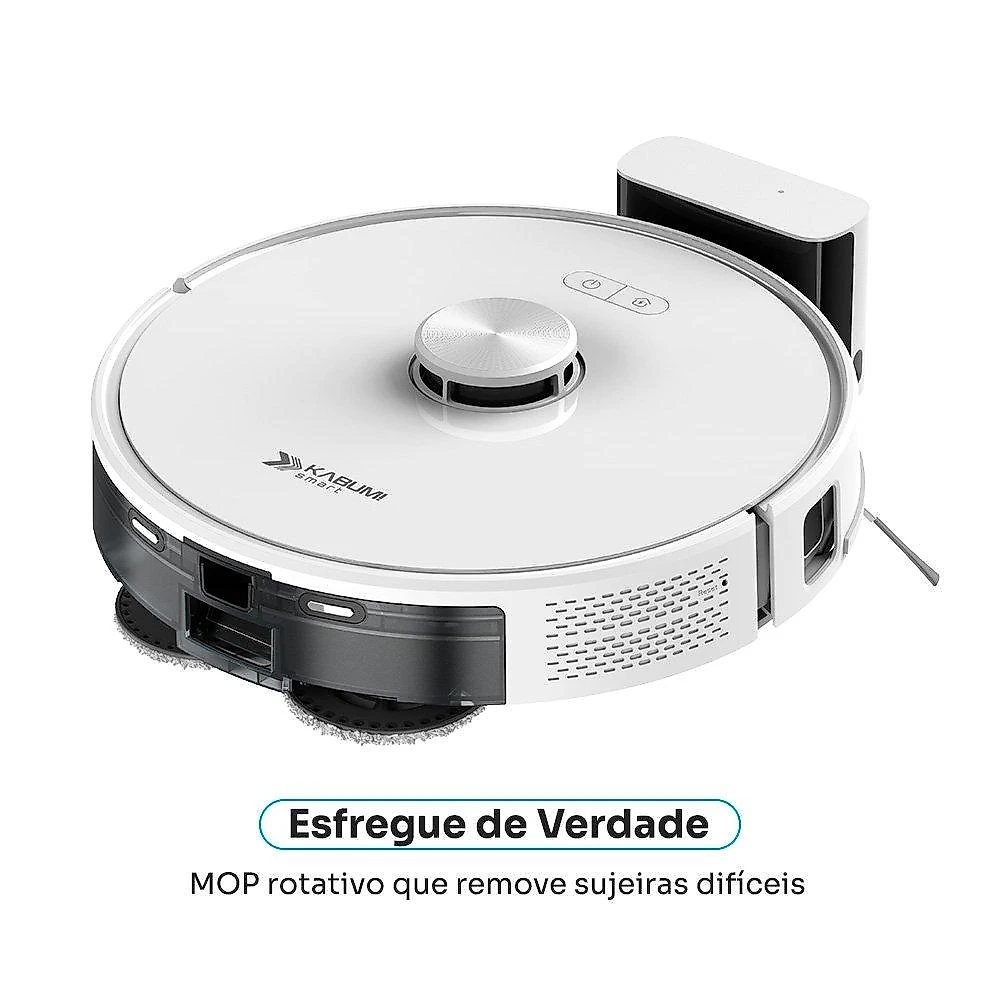 Robô Aspirador de Pó e Passa Pano KABUM! smart K1000 - Mapeamento, MOP rotativo, até 7000PA, APP, Alexa/Google, Bivolt, Branco - KSAR1000BR