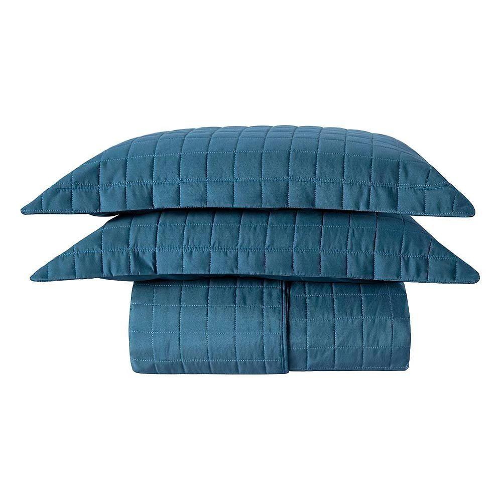 Kit Cobre Leito Colcha Ravena Casal 3 Peças 100% Poliéster Micropercal 300 Fios Matelado Azul
