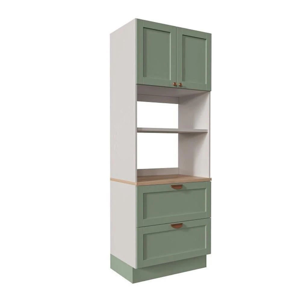 Miniatura Cozinha Modulada 7 Peças com Tampo 1 Torre 3 Aéreos 3 Balcões Arizona Cabecasa Madeiramadeira Figueira/Menta