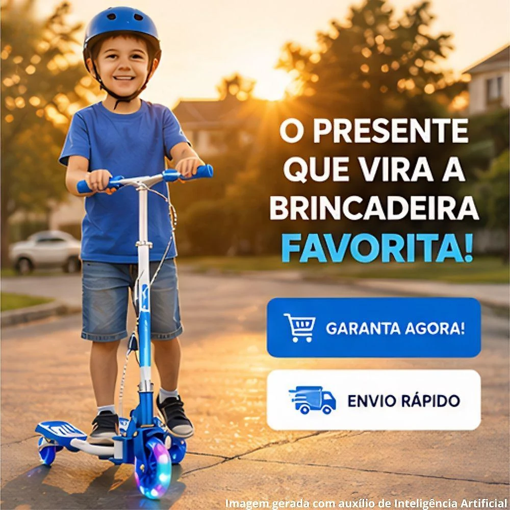 Patinete Infantil 3 Rodas Azul com Guidão Ajustável Até 78cm para Crianças Unitoys