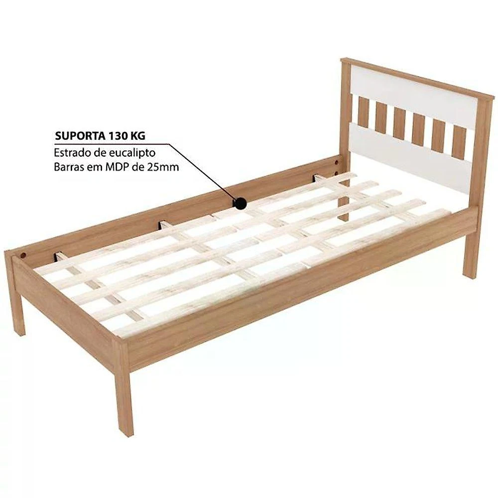 Cama Solteiro Com Auxiliar Cm8006 Cm8008 Qt8 Amendoa Branco Tecno Mobili Amendoa Branco