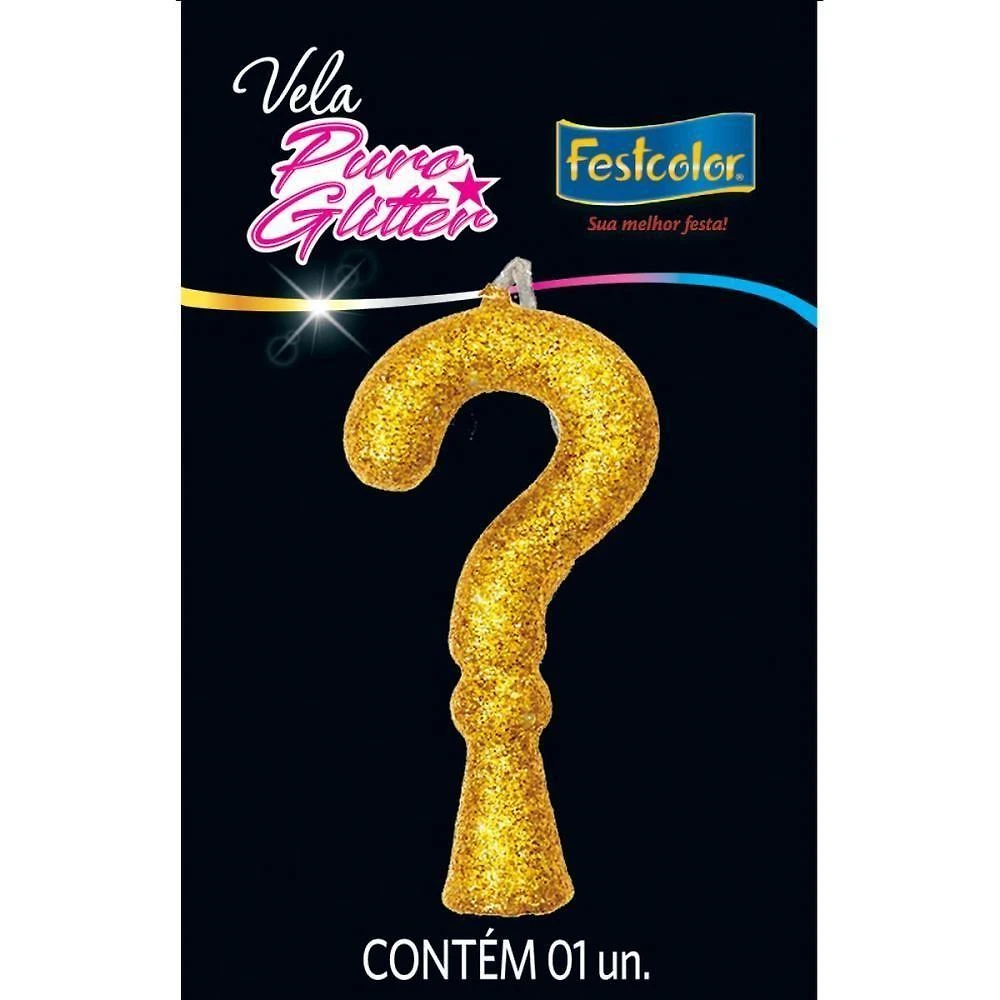 Vela de Aniversário Interrogação Glitter Parafina 10 Unidades Dourado Festcolor