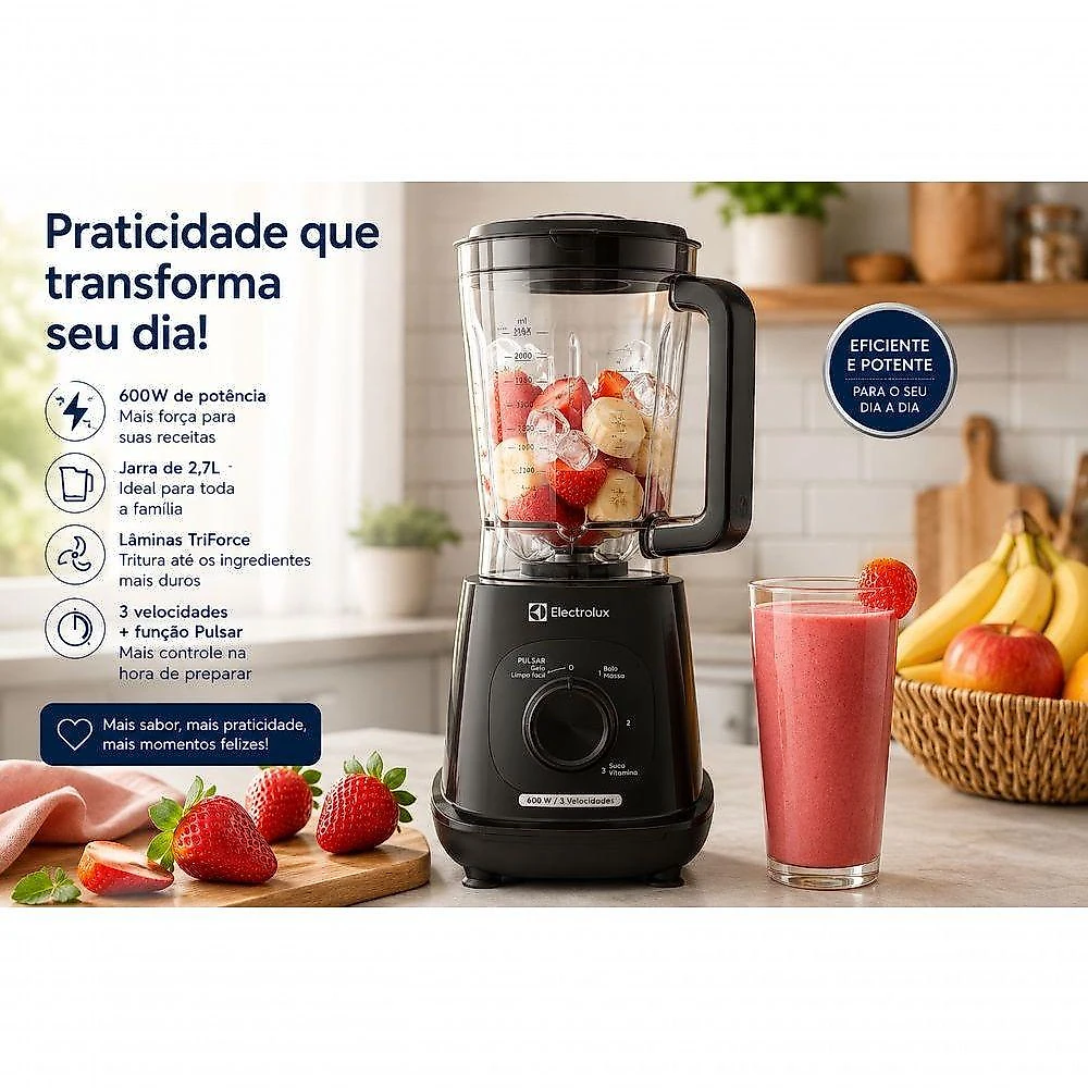 Liquidificador Electrolux EBL700 Efficient 600W 2,7L Preto 110V