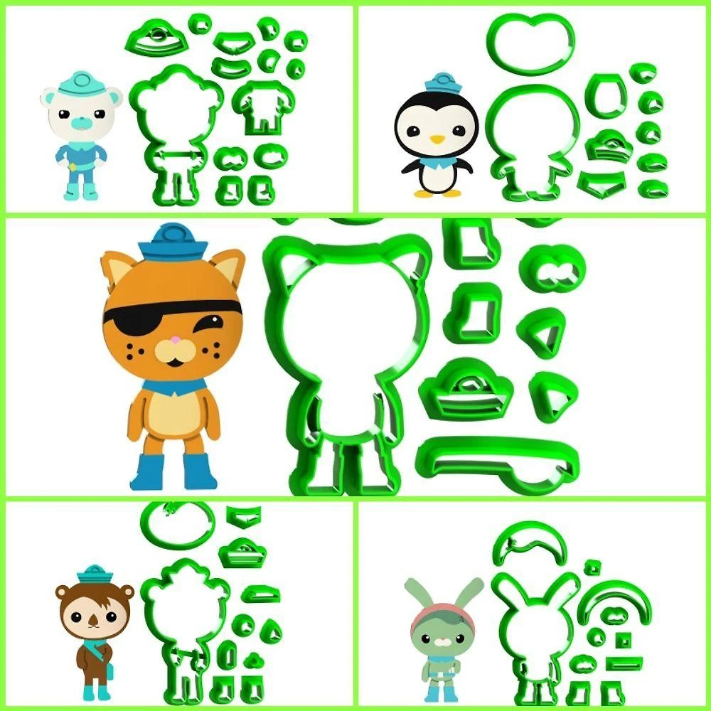 Cortador Octonautas Kit 5 Personagens Modulares Plástico PLA Transparente 5CM HB Formas e Cortadores