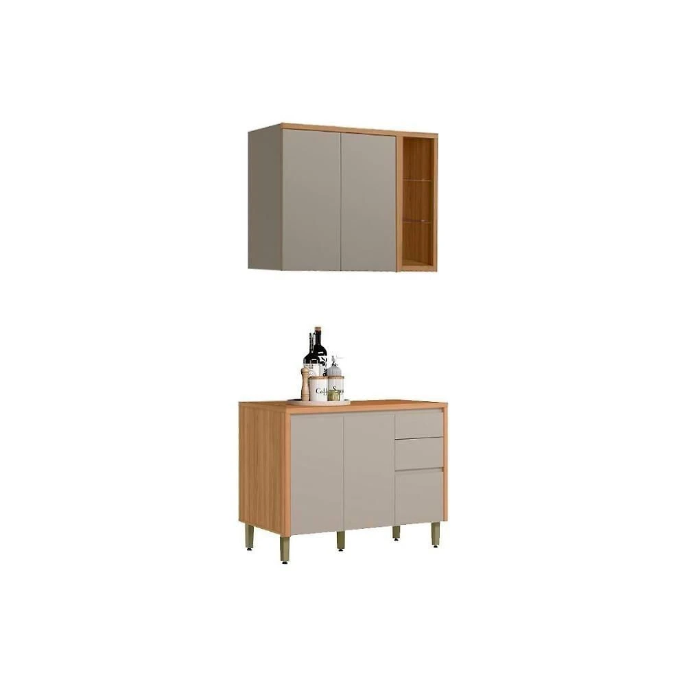 Kit De Cozinha Completa 2 Peças Allure (1aéreo+1balcão) Cp24 Jequitiba-gris Fosco - Linea Brasil