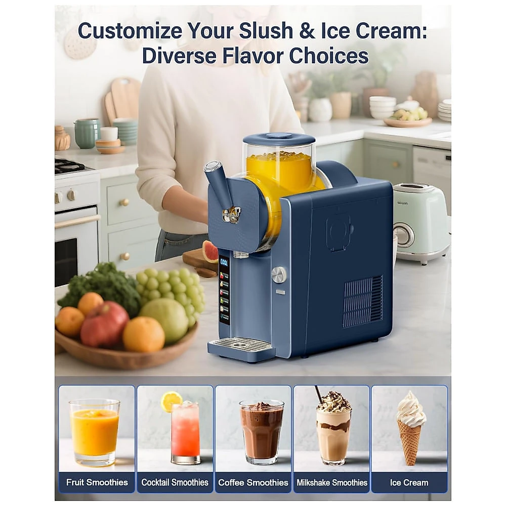 Máquina de Slush Raspadinha SOZT 2-em-1 Azul 6 Programas Sistema 360° Auto Limpeza