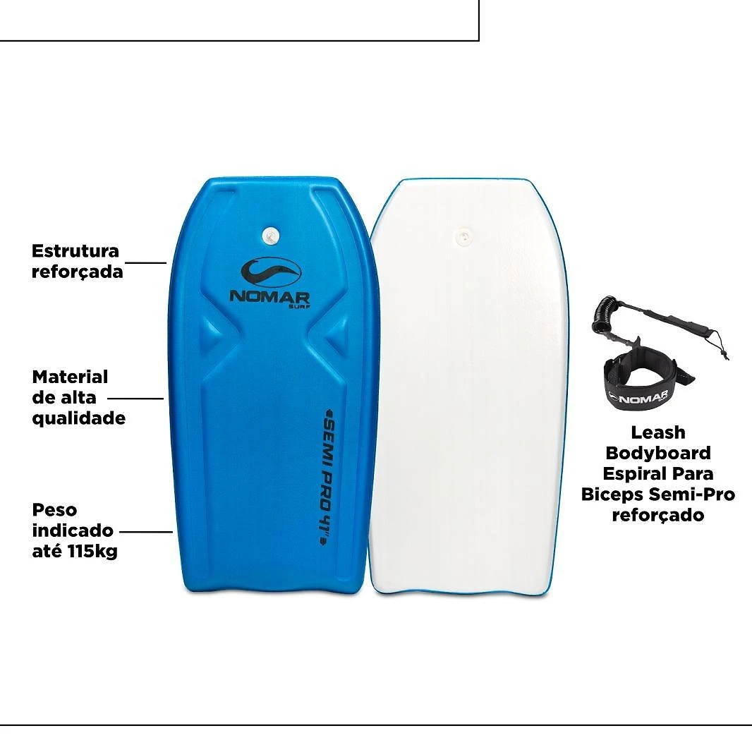 Miniatura Prancha Bodyboard Semi-Pro 41 Nomar Surf Azul Com Leash