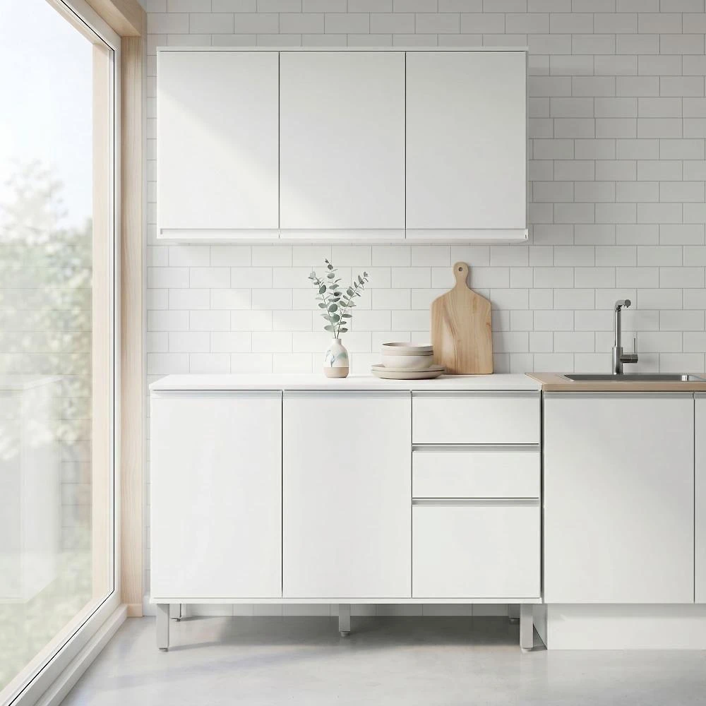 Cozinha Modular Nina 6 Portas 2 Gavetas MDP 119CM Branca com Amêndoa Móveis Lopas