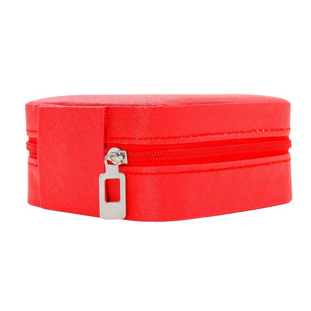 Porta Joias Portatil Viagem Estojo Maleta Caixinha Com Ziper Vermelho