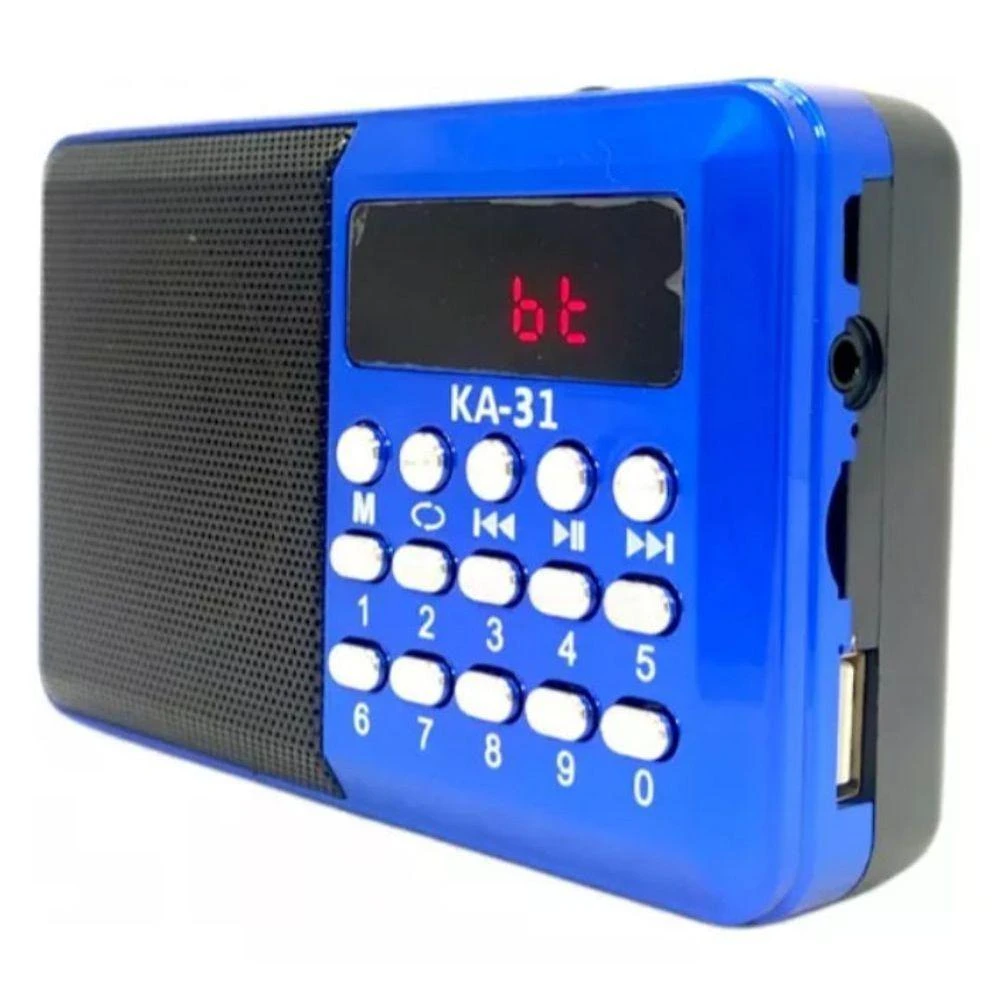 Rádio Retrô Bluetooth OEM KA-31 com FM Potência 3W Conectividade 5.0 Display LED Azul