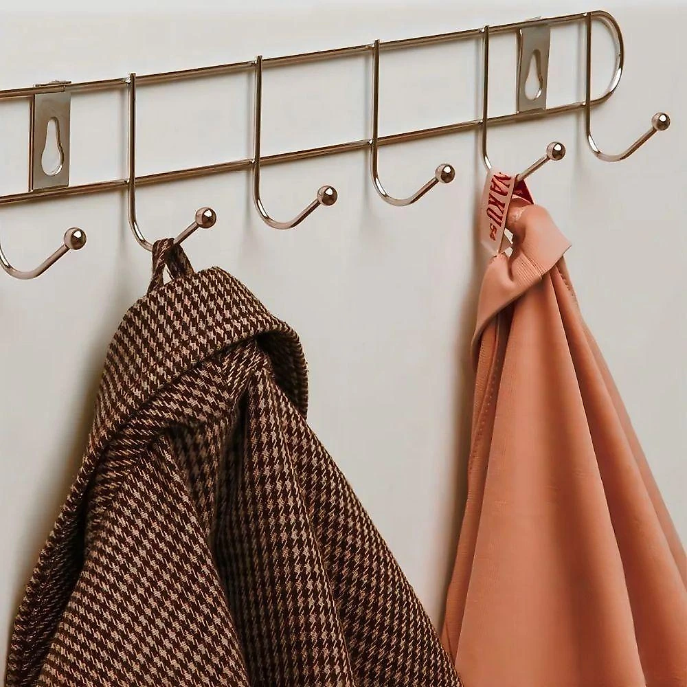 Cabideiro De Parede Rose Gold Suporte Aramado 8 Ganchos Organizador Guarda Roupas Toalhas Multiuso Utensilios Domesticos