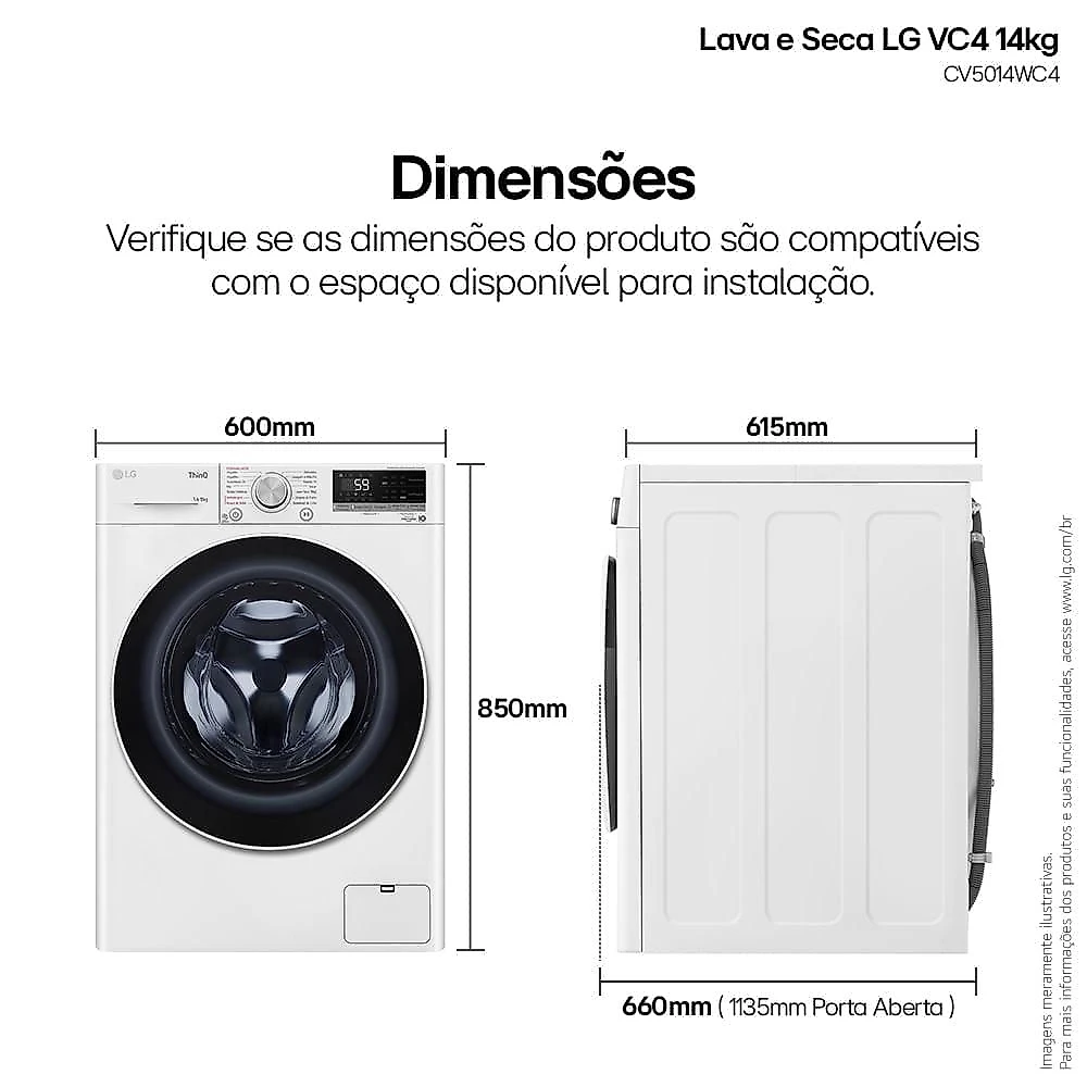 Lava e Seca LG 14kg Inteligência Artificial AIDD Branca VC4 127V