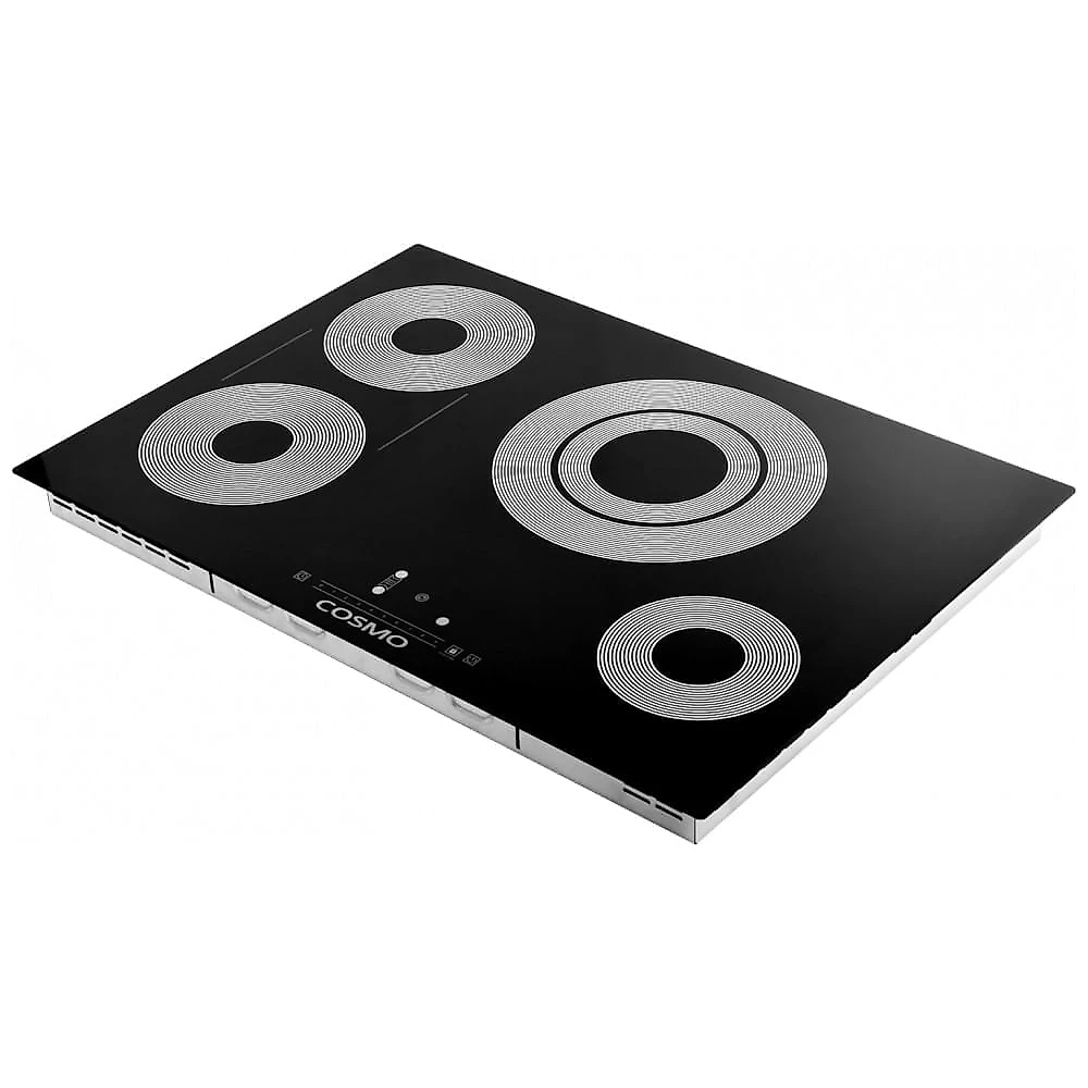 Cooktop elétrico de embutir 76cm Cosmo vidro cerâmico preto 4 queimadores zona tripla queimadores sincronizados 8600 W 220V