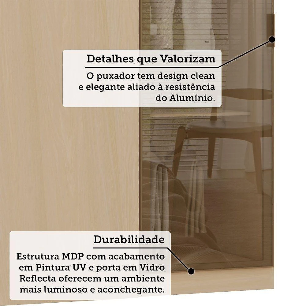 Guarda Roupa de Canto Mônaco 1 Porta de Bater sem Gavetas MDP Alumínio Bronze Carvalho-vidro