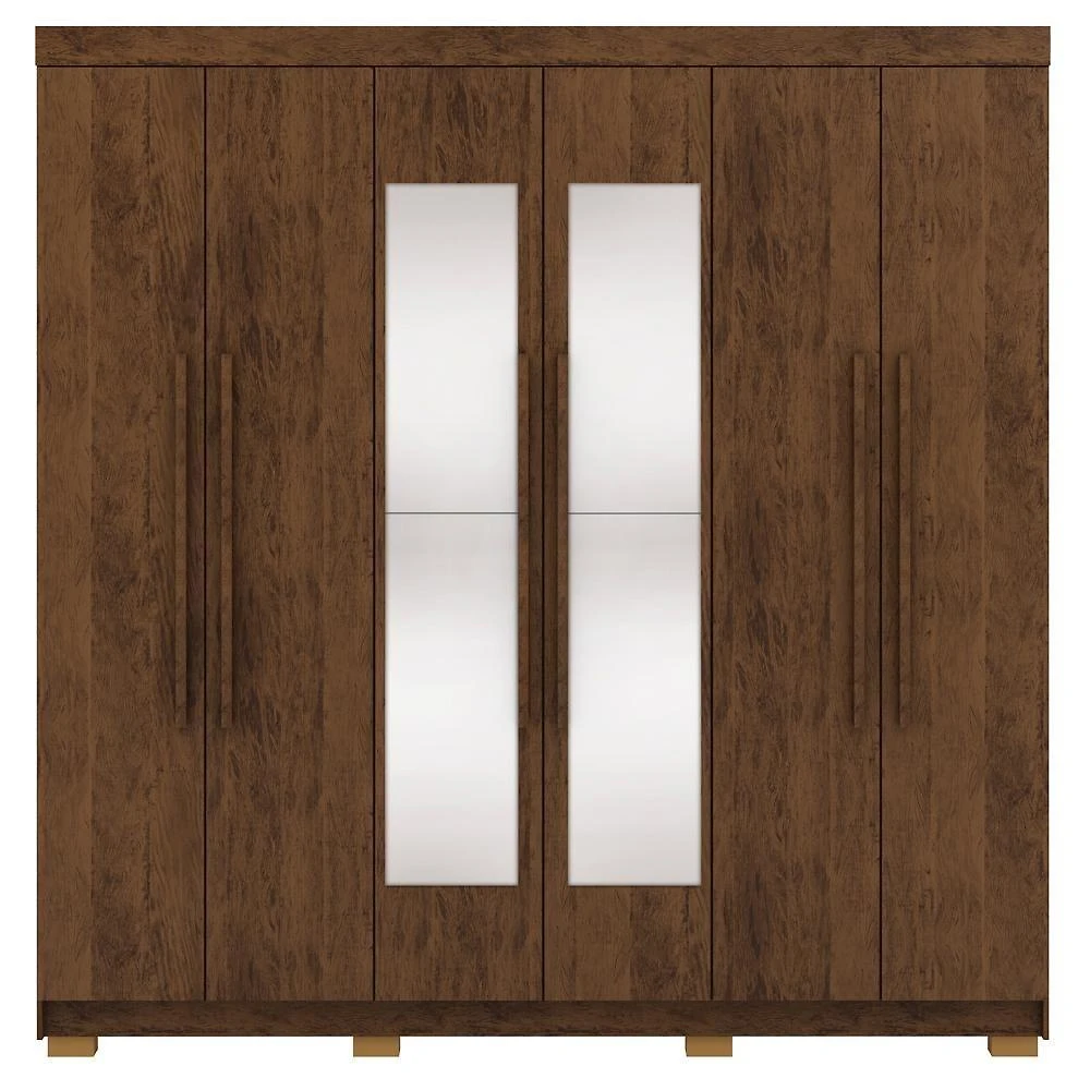 Guarda Roupa Casal 6 Portas 2 Gavetas Espelho 218 Cm Vlr Imbuia