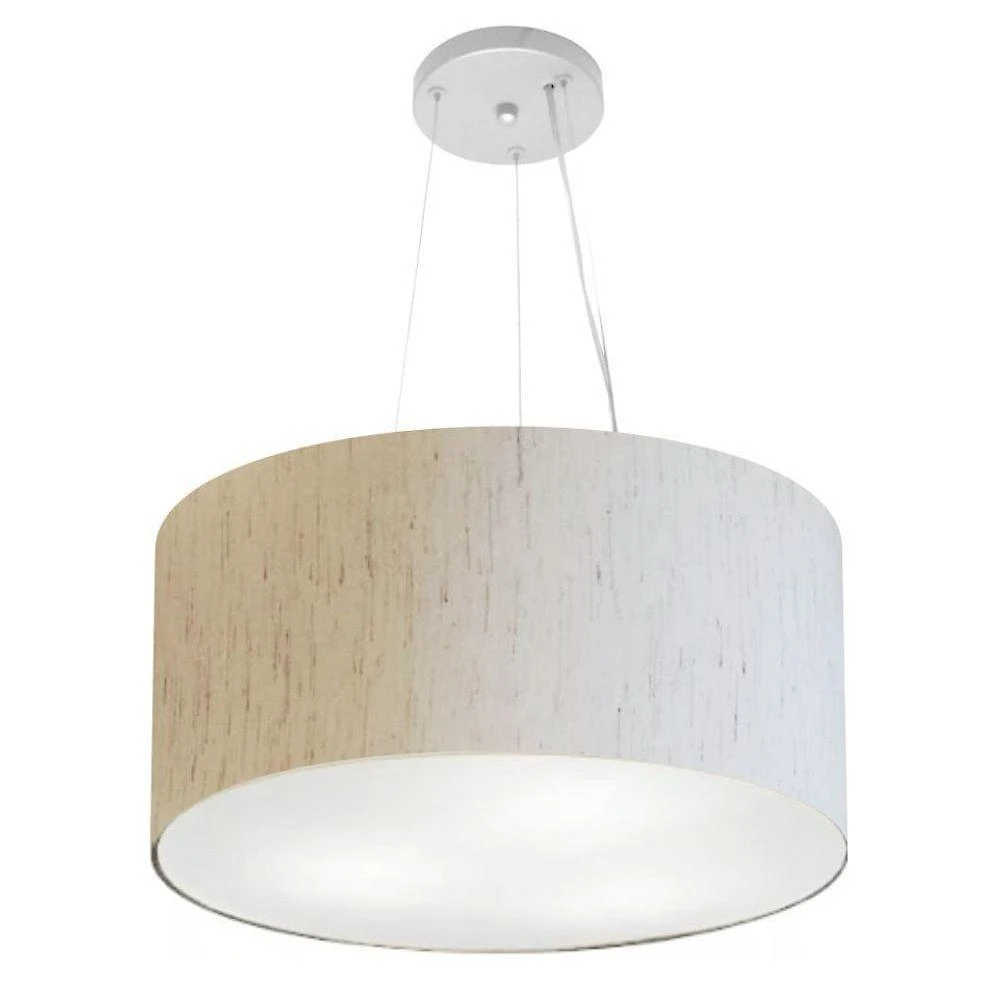 Lustre Pendente Cilíndrico Md-4186 Bivolt Cúpula em Tecido Linho Bege Vivare Brasil Iluminação
