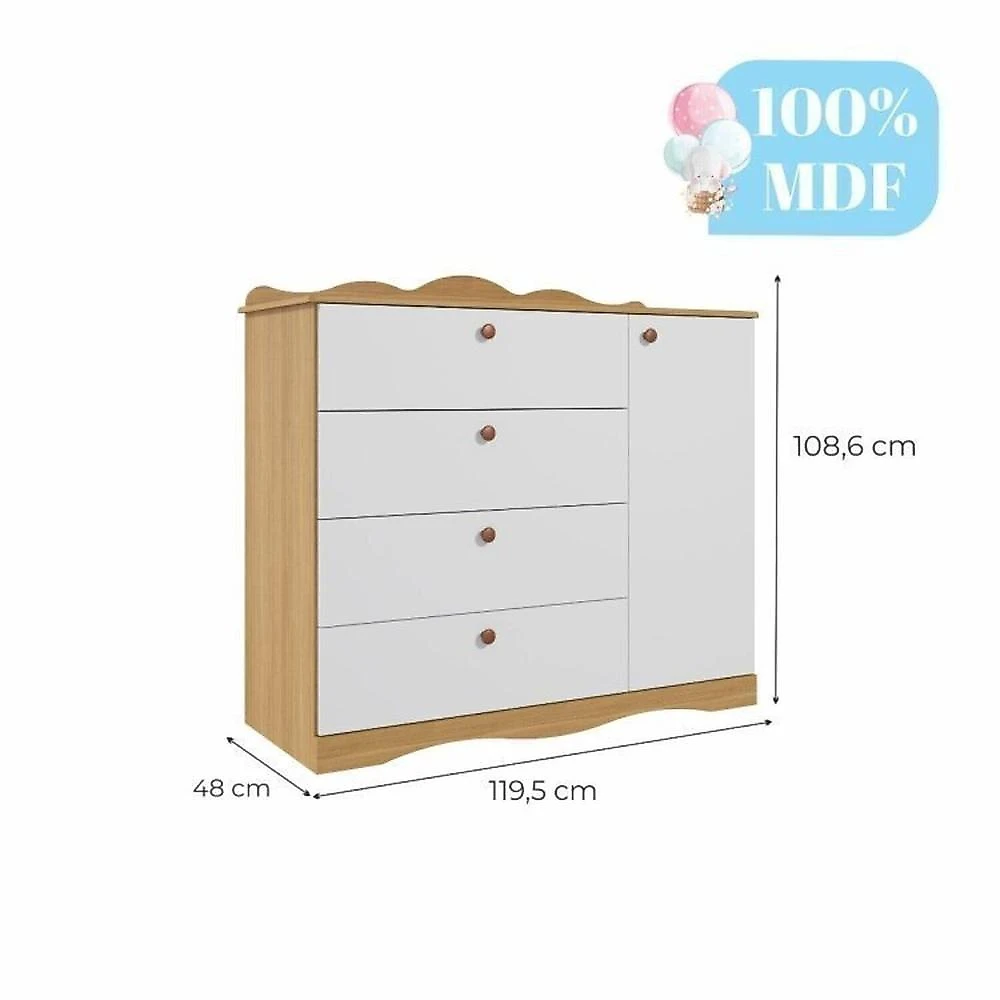 Quarto de Bebê 2 Peças com Berço Capitonê Cômoda 4 Gavetas Aquarella Espresso Móveis Nature/Branco