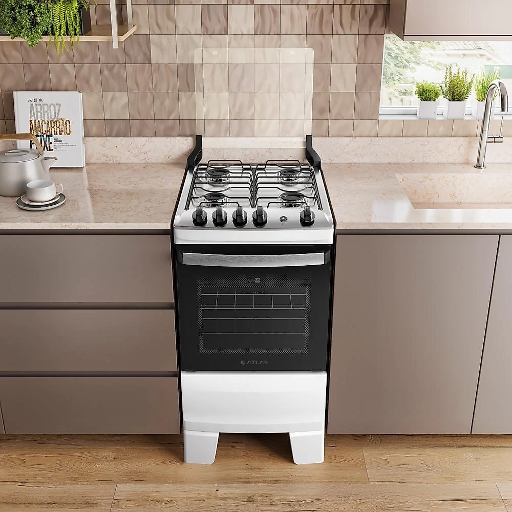 Fogão 4 Bocas Atlas Agile Up Com Mesa De Inox A Gás Bivolt Branco