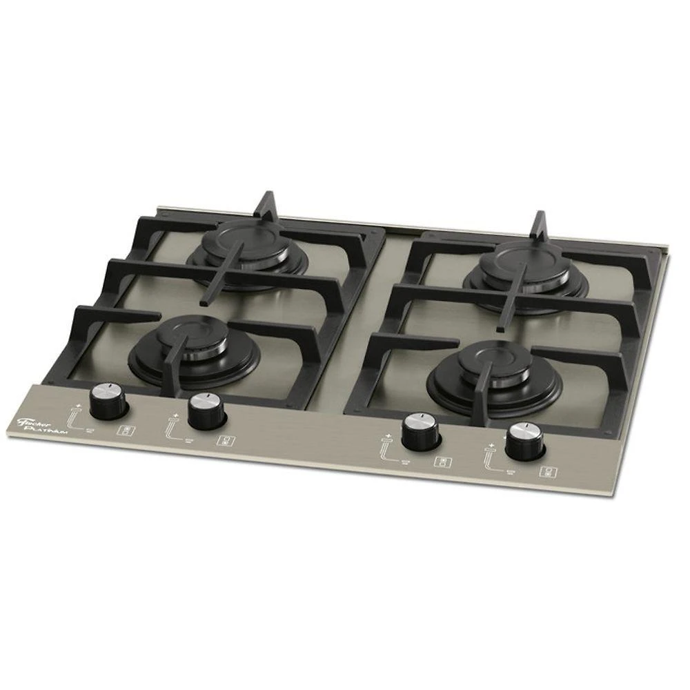 Fogão Cooktop a Gás Fischer Platinium 4Q 4 Bocas Vidro Temperado Inox Bivolt