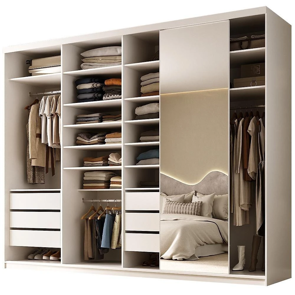 Closet Casal Sonni R02 1 Porta de Correr com Espelho 6 Gavetas Mdf 277,7cm Branco Lyam Decor