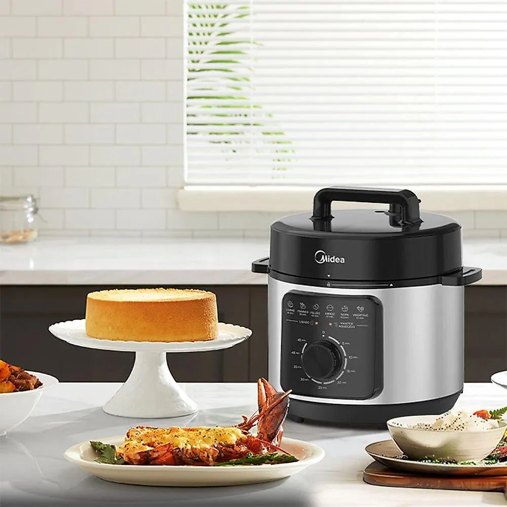 Panela de Pressão Elétrica Midea 4L Preta e Inox com Função 4 em 1 110V