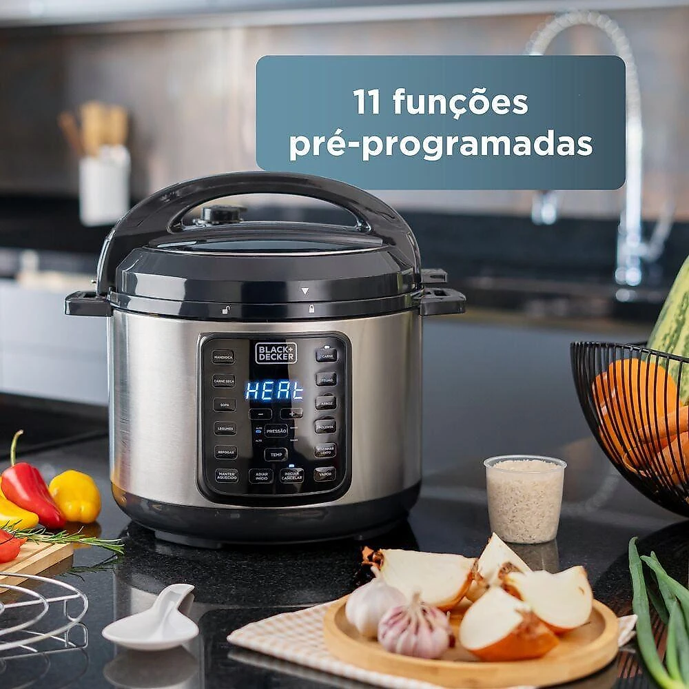 Panela de pressão elétrica black+decker pp900g gourmand gris 5l 900w inox 110