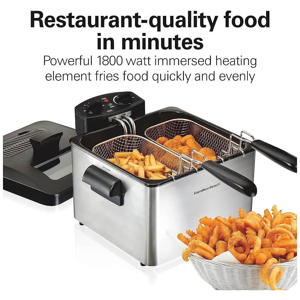 Fritadeira Elétrica 4.5L em Aço Inoxidável, 1800W 110V, Hamilton Beach 35034, Prata